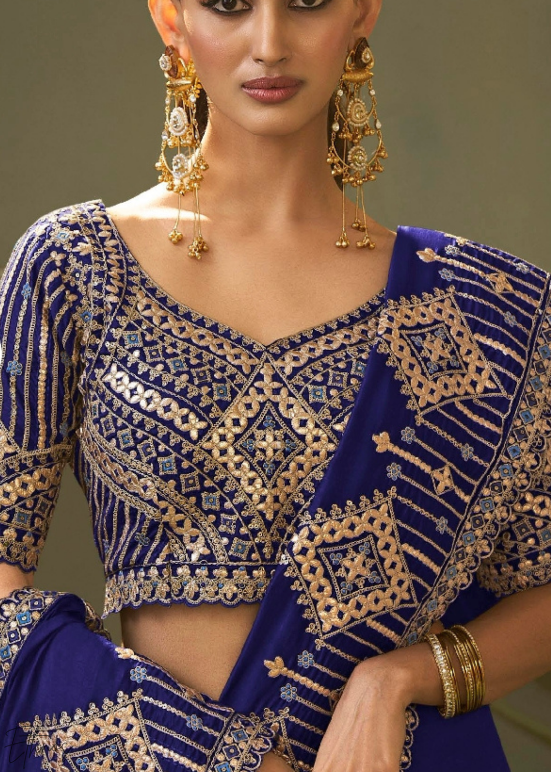 Royal Blue Gota Patti Bamber Silk Saree
