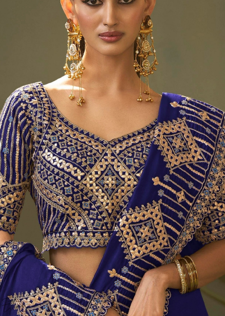 Royal Blue Gota Patti Bamber Silk Saree