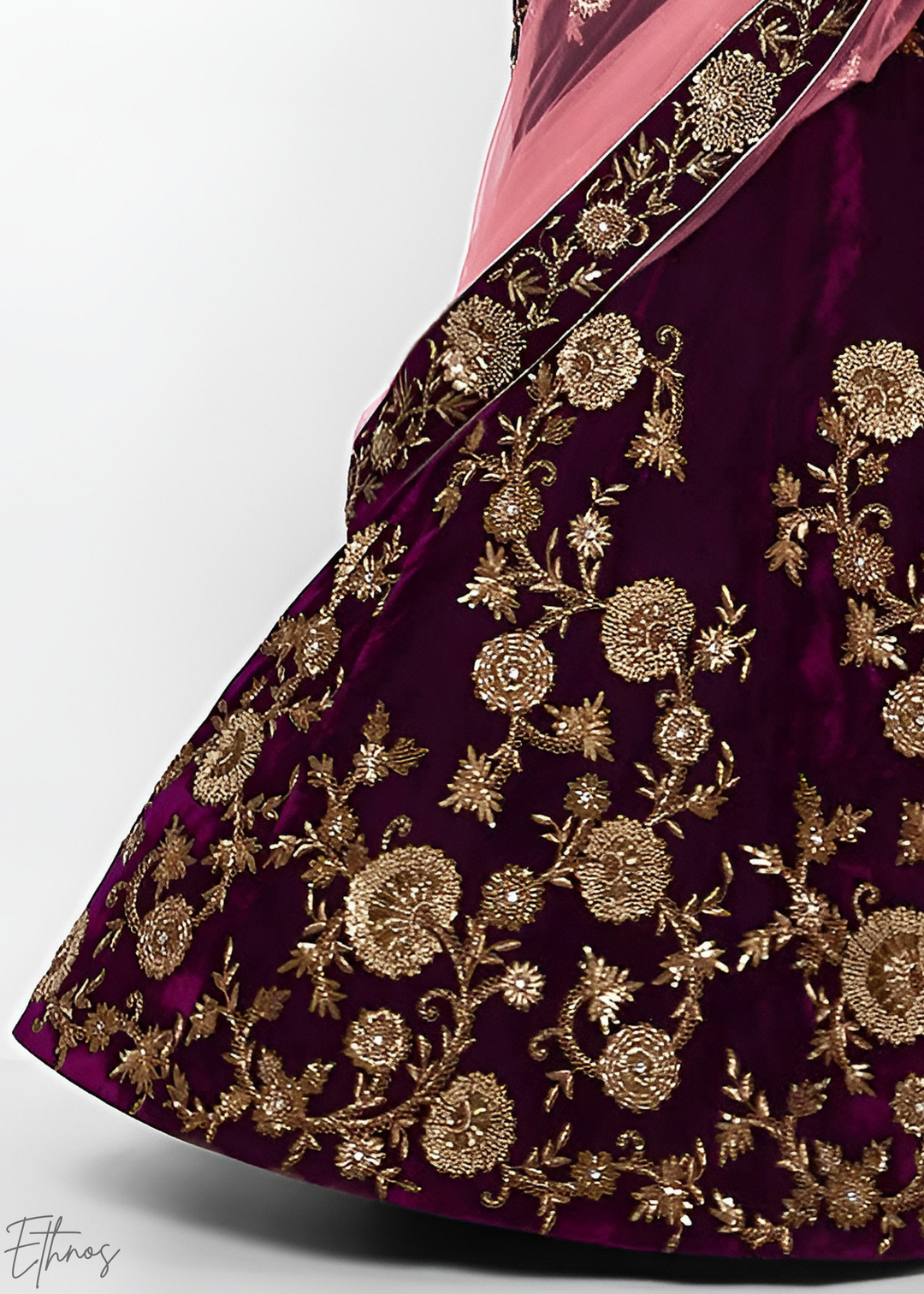 Dark Wine Heavy Floral Embroidered Velvet Lehenga