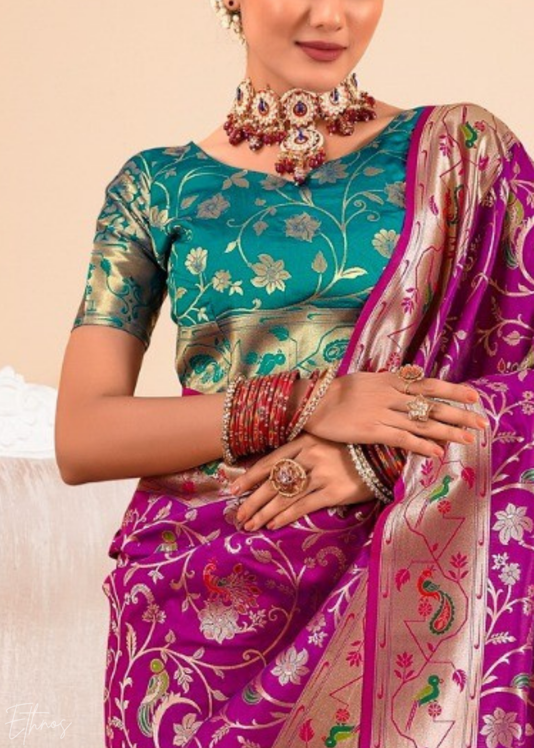 Royal Plum Menagerie Paithani Silk Saree