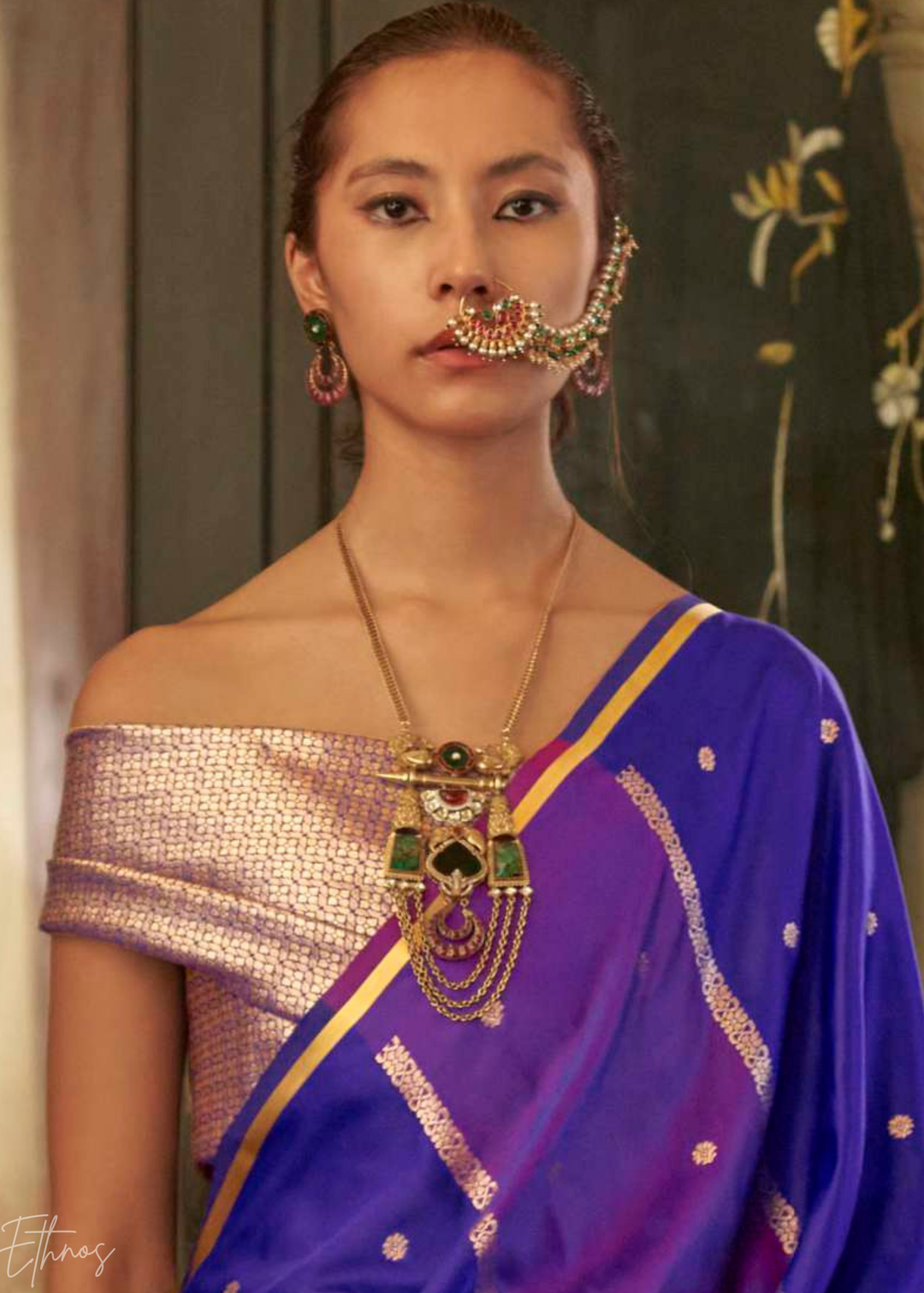Royal Purple & Amethyst Geometric Rangkat Satin Saree