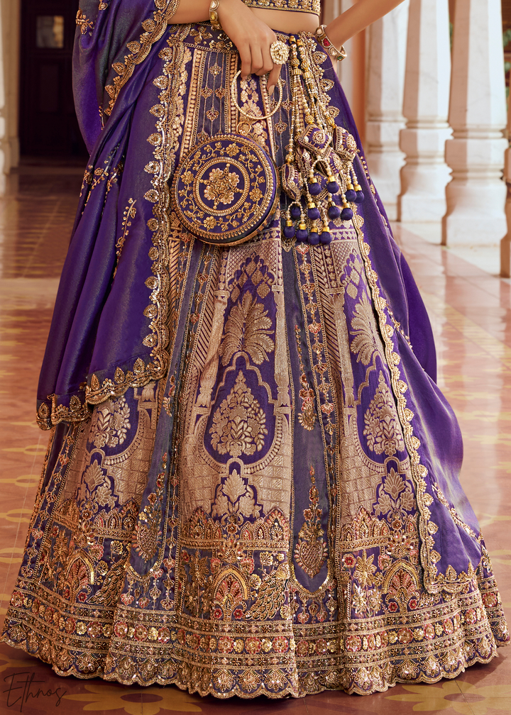 Royal Purple Paisley Weave Banarasi Silk Lehenga Choli