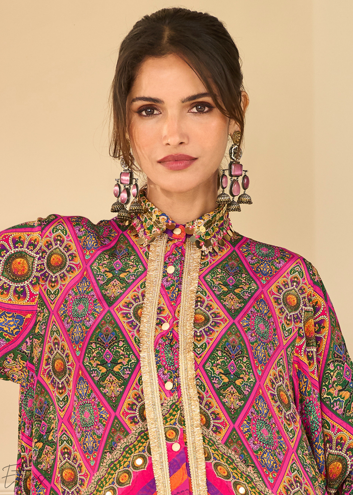 Royal Purple & Pink Abstract Geometric Lawn Tunic Set
