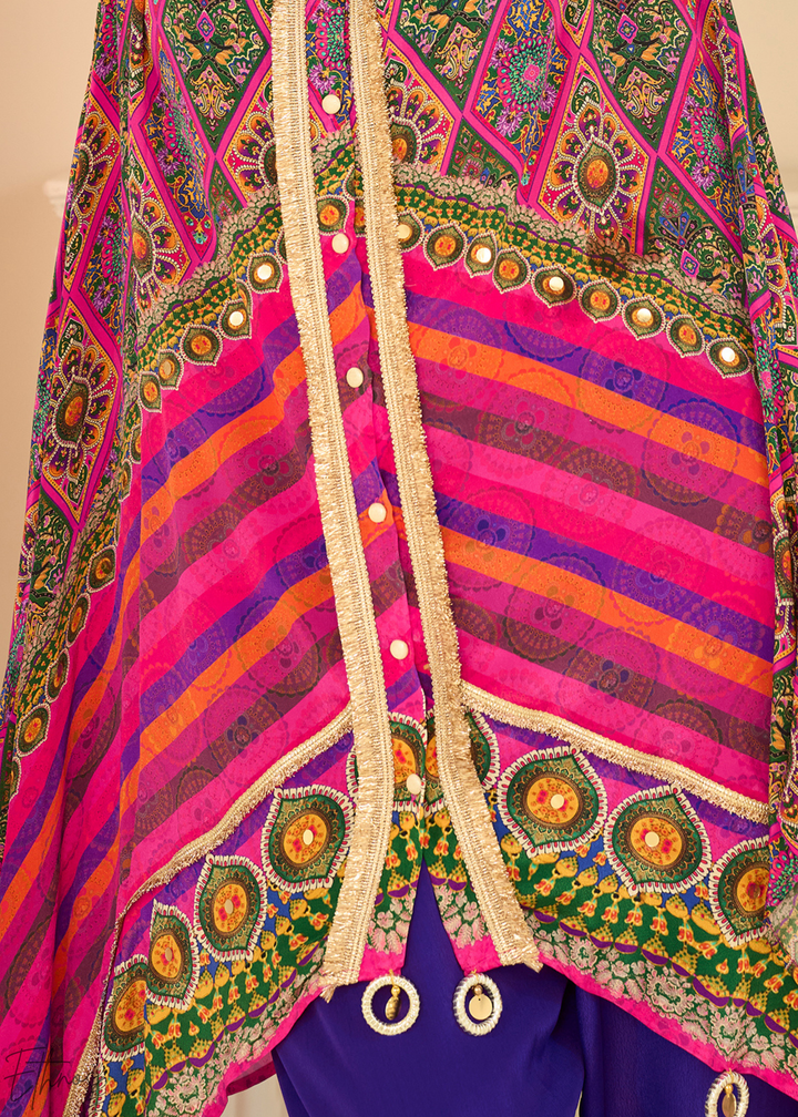 Royal Purple & Pink Abstract Geometric Lawn Tunic Set