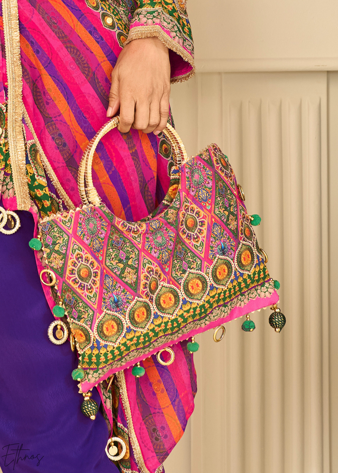 Royal Purple & Pink Abstract Geometric Lawn Tunic Set