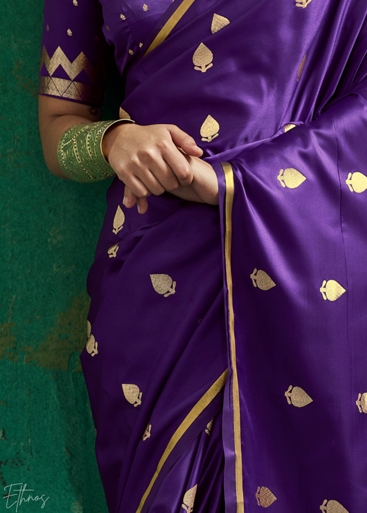 Royal Violet Leheriya Chevron Satin Saree