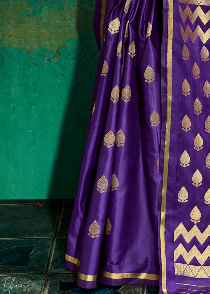 Royal Violet Leheriya Chevron Satin Saree