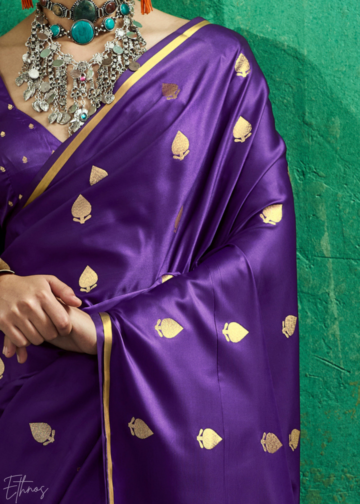 Royal Violet Leheriya Chevron Satin Saree