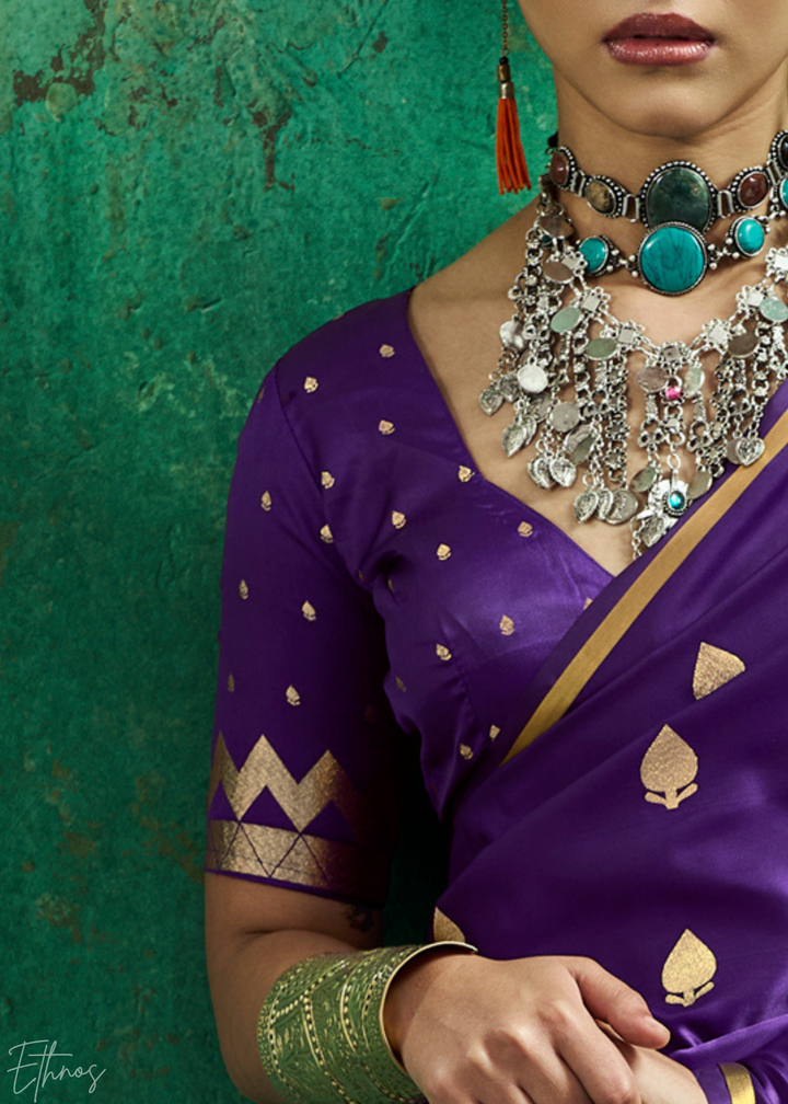 Royal Violet Leheriya Chevron Satin Saree
