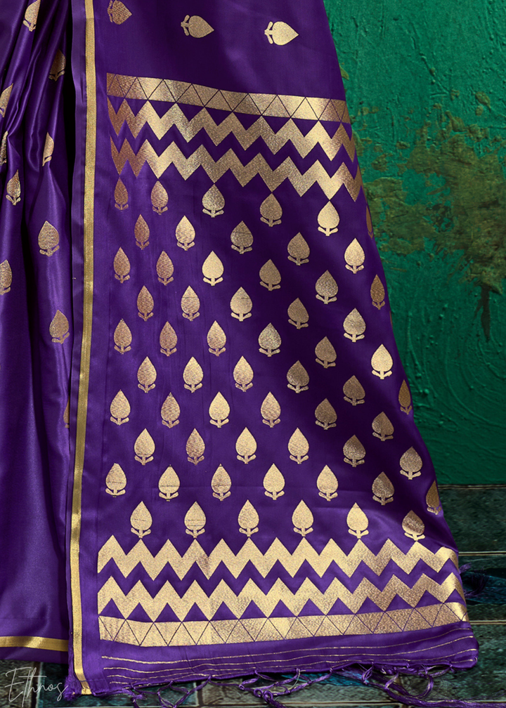 Royal Violet Leheriya Chevron Satin Saree