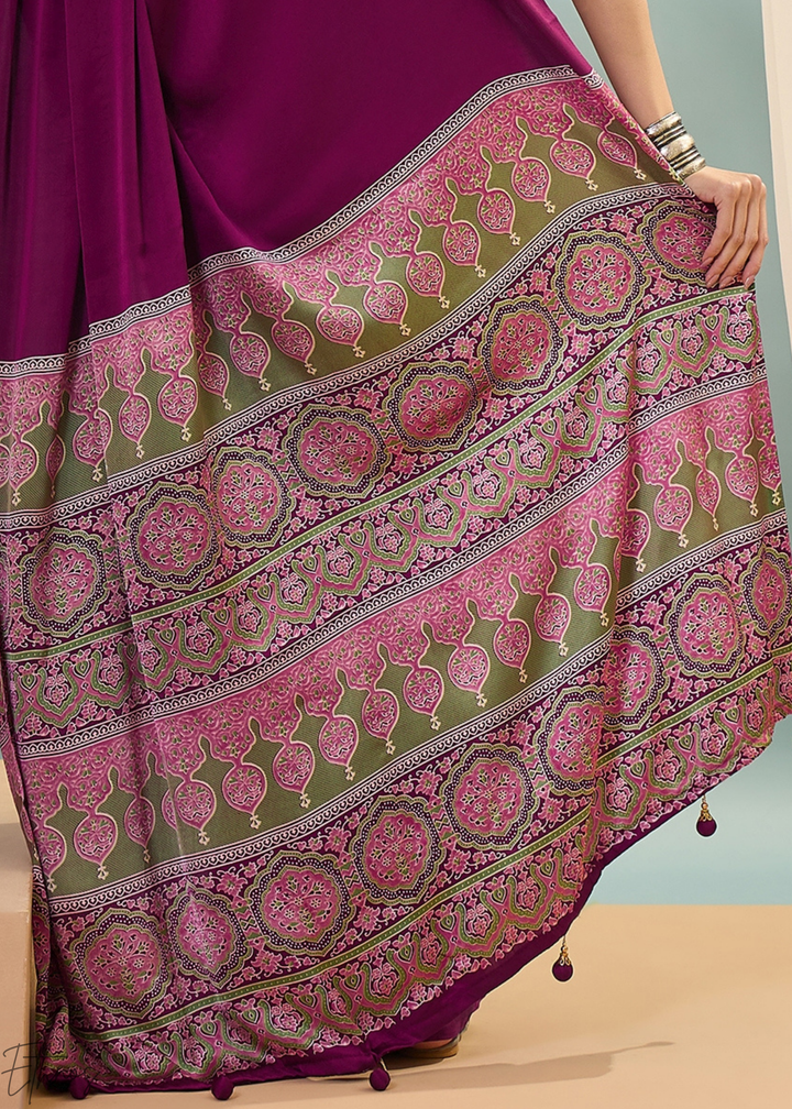Rubellite Modal Silk Ajrakh Border Saree