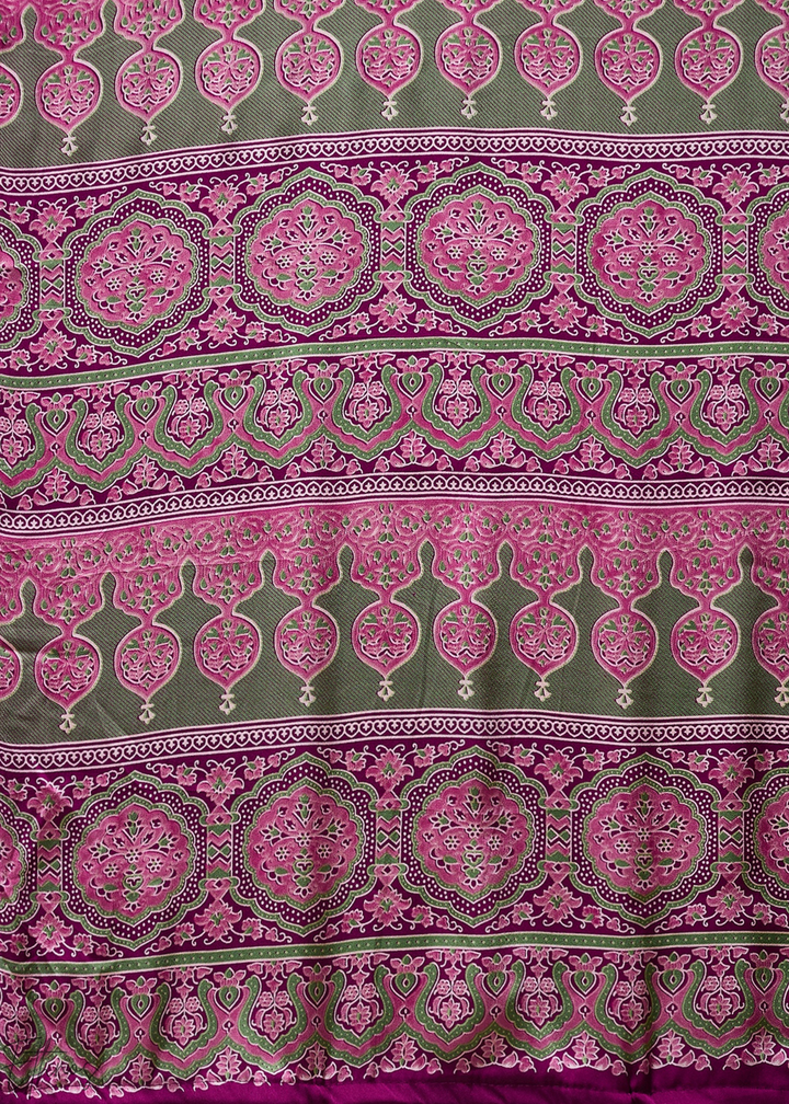 Rubellite Modal Silk Ajrakh Border Saree