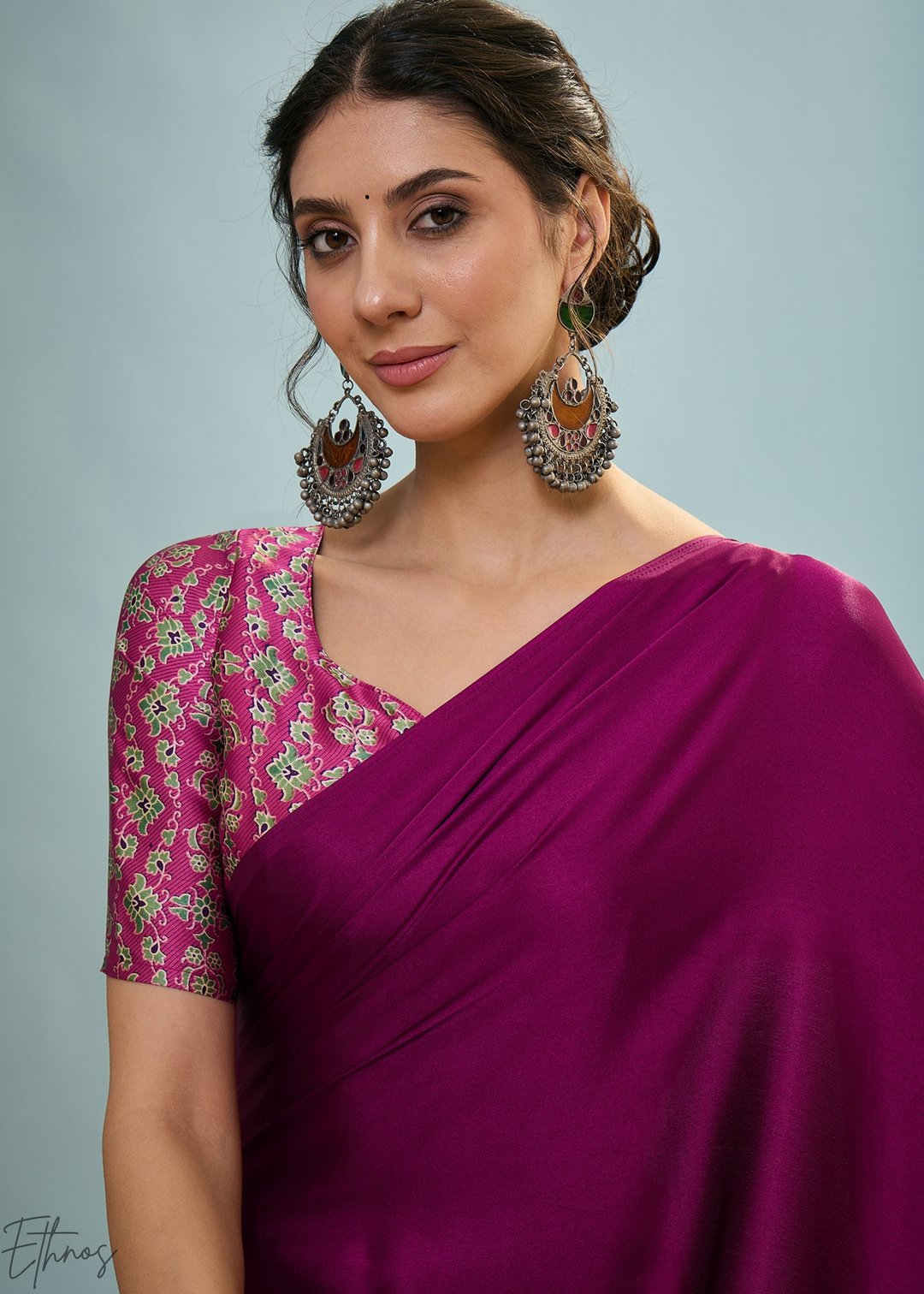 Rubellite Modal Silk Ajrakh Border Saree