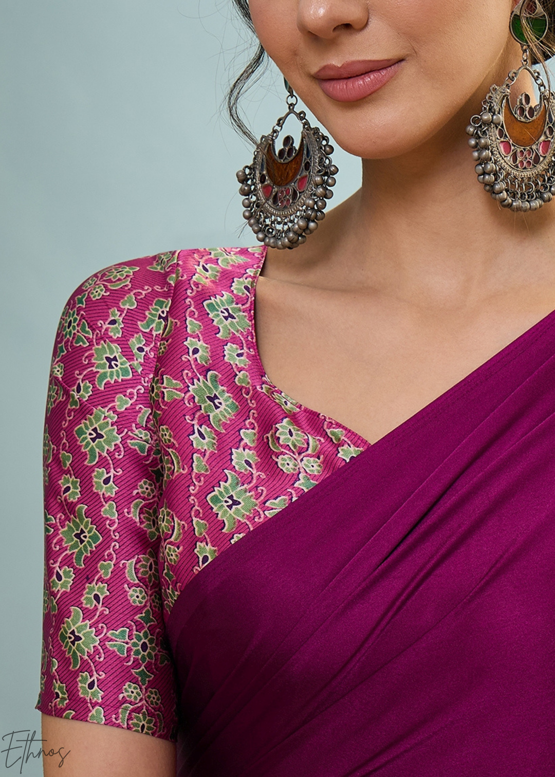 Rubellite Modal Silk Ajrakh Border Saree