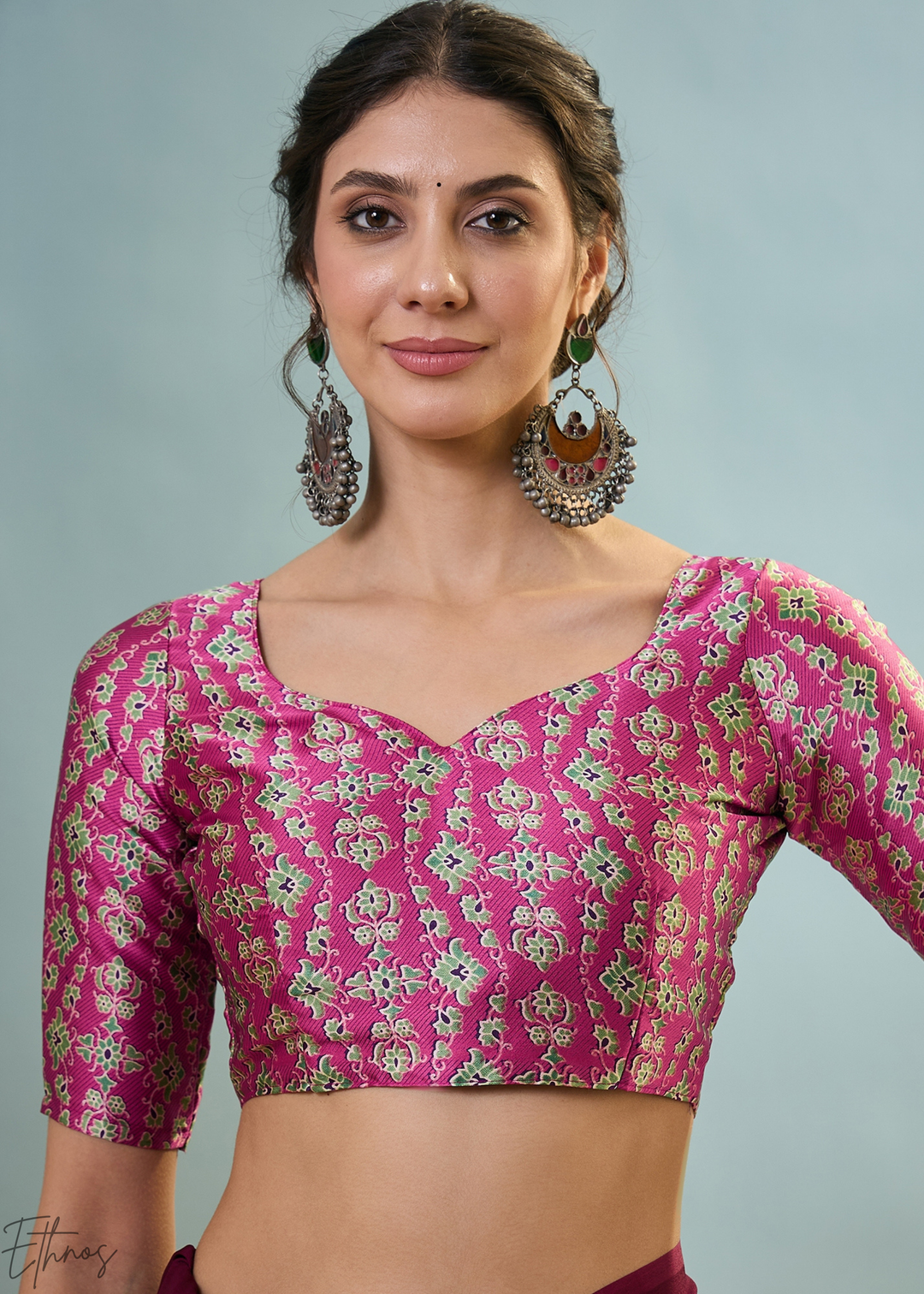 Rubellite Modal Silk Ajrakh Border Saree