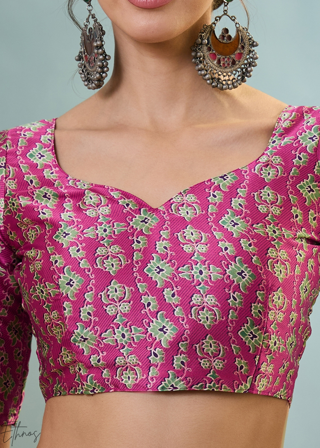 Rubellite Modal Silk Ajrakh Border Saree