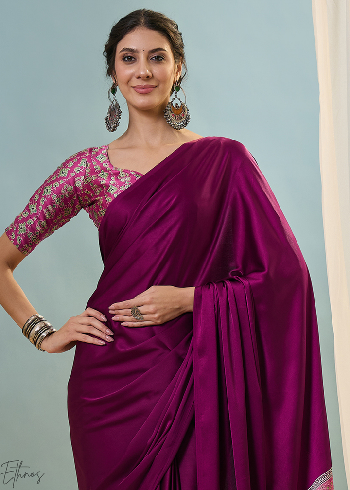 Rubellite Modal Silk Ajrakh Border Saree