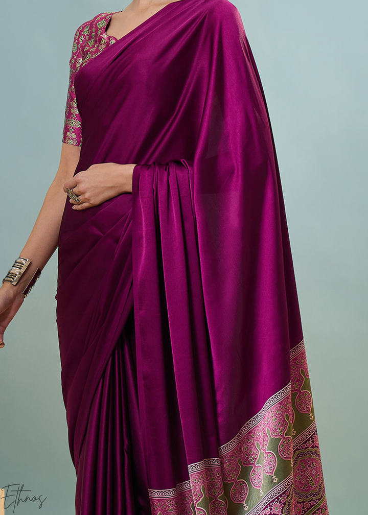 Rubellite Modal Silk Ajrakh Border Saree