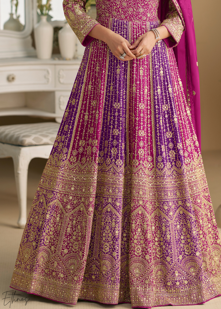 Rubellite Prism Aura Crystal-Encrusted Georgette Gown Set