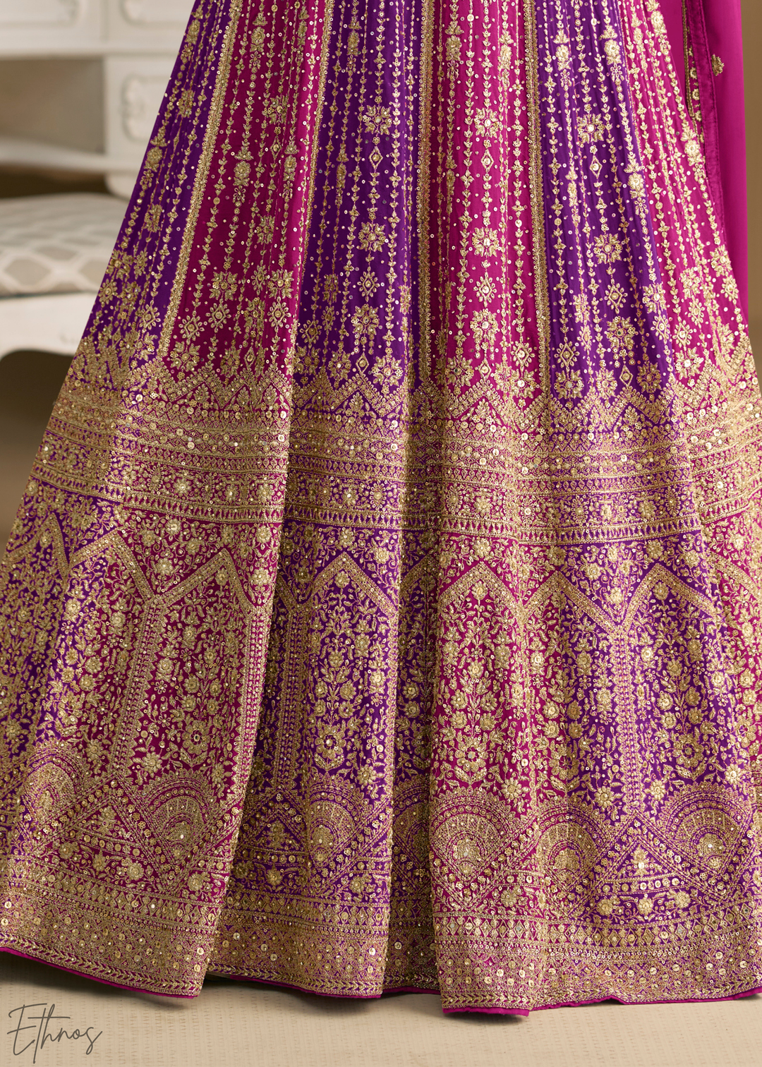 Rubellite Prism Aura Crystal-Encrusted Georgette Gown Set