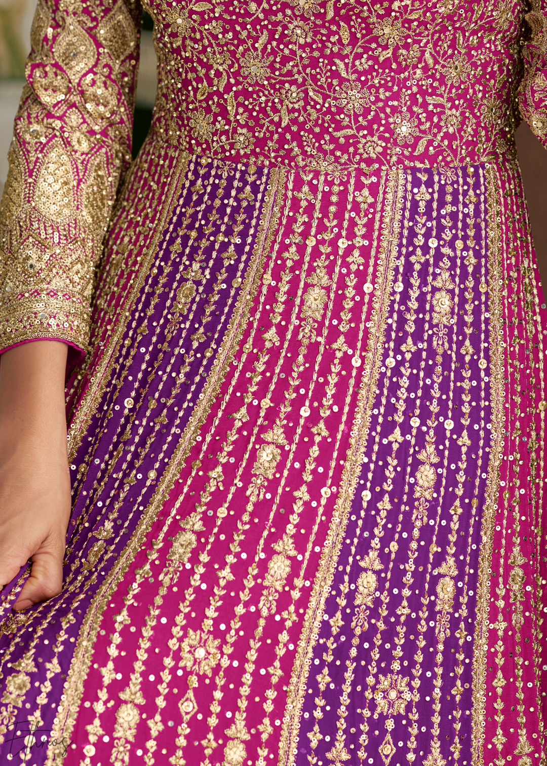 Rubellite Prism Aura Crystal-Encrusted Georgette Gown Set