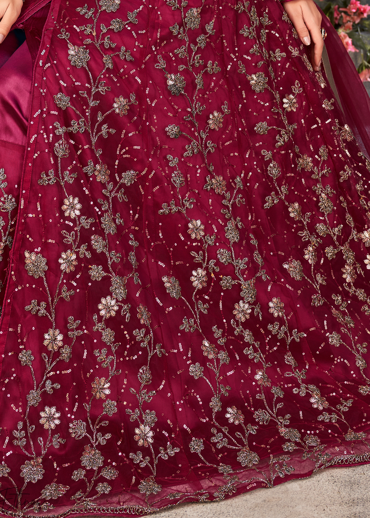 Ruby Blossom Filigree Net Anarkali Pant Suit