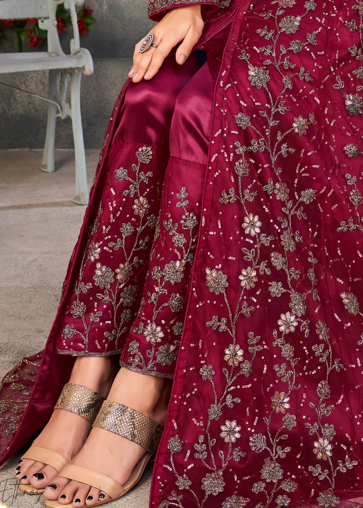 Ruby Blossom Filigree Net Anarkali Pant Suit