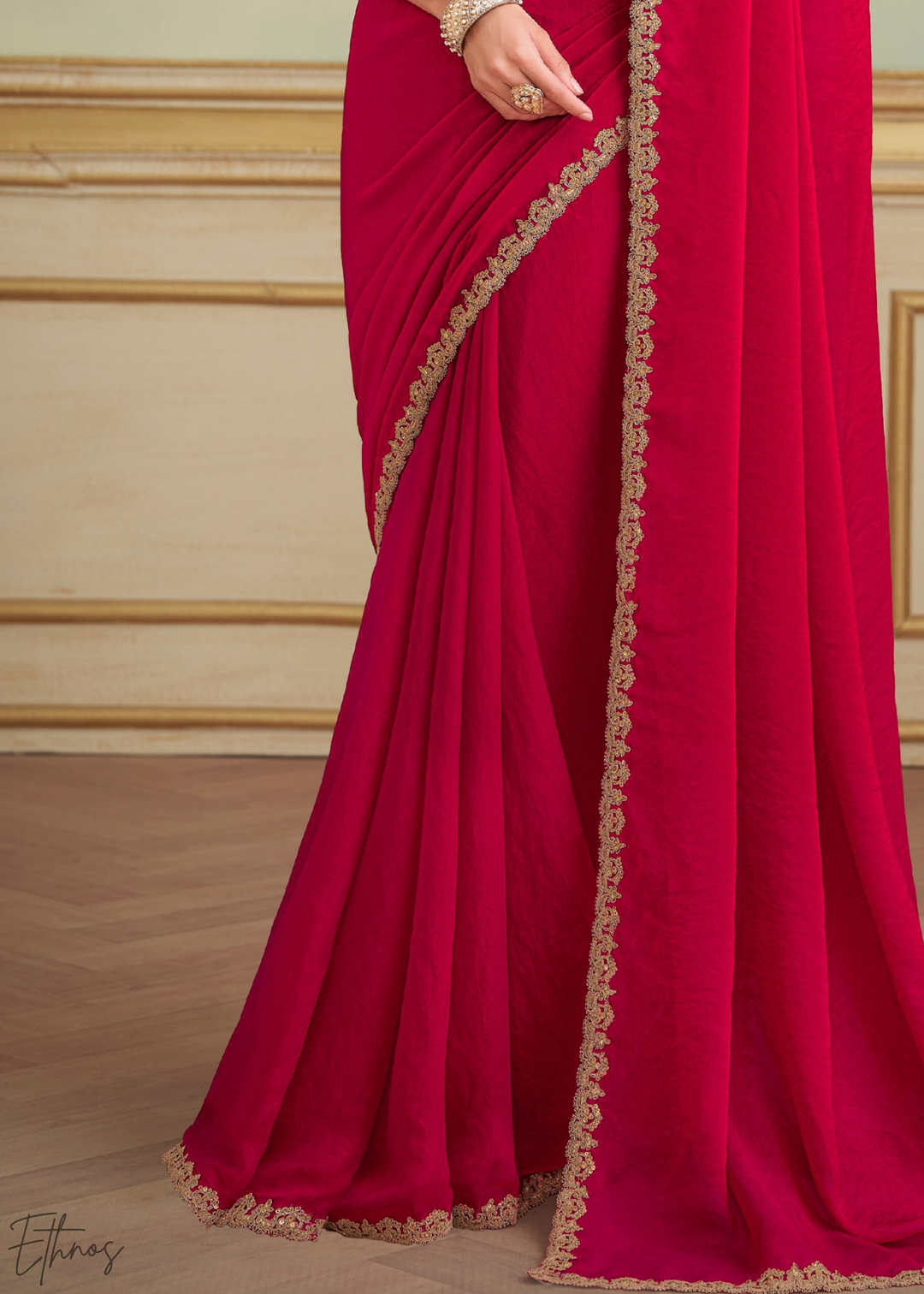 Ruby Crimson Shimmer Georgette Saree