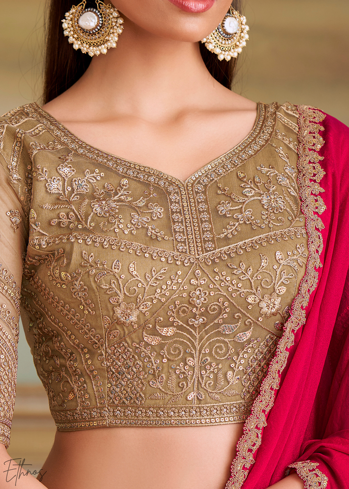 Ruby Crimson Shimmer Georgette Saree