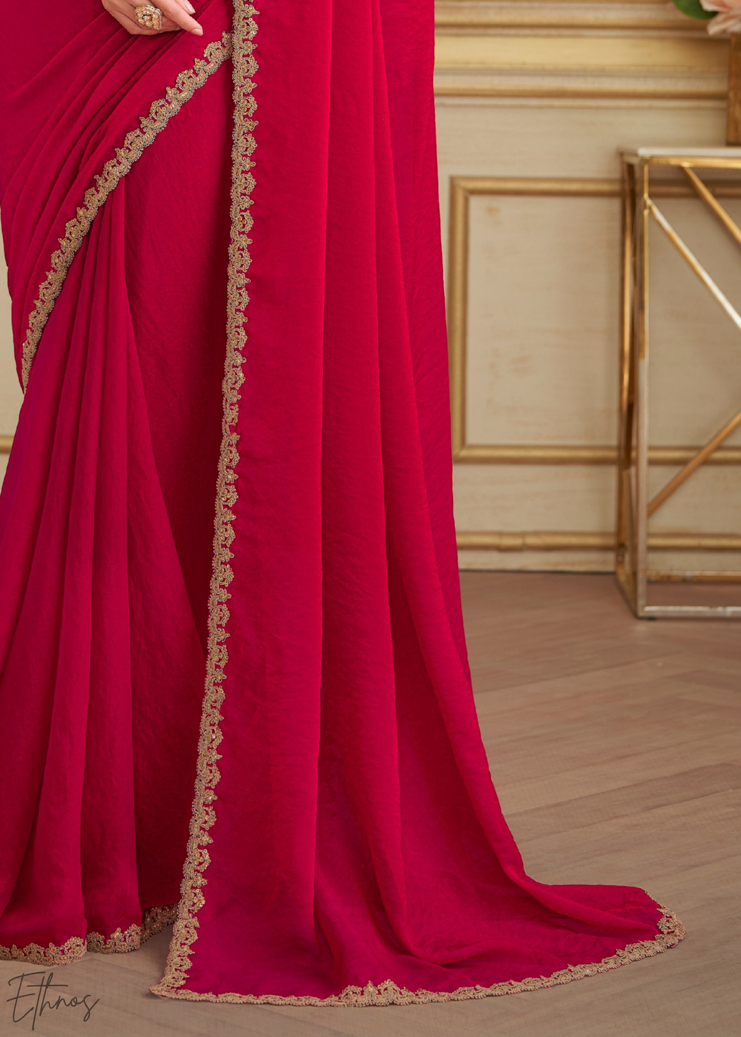 Ruby Crimson Shimmer Georgette Saree