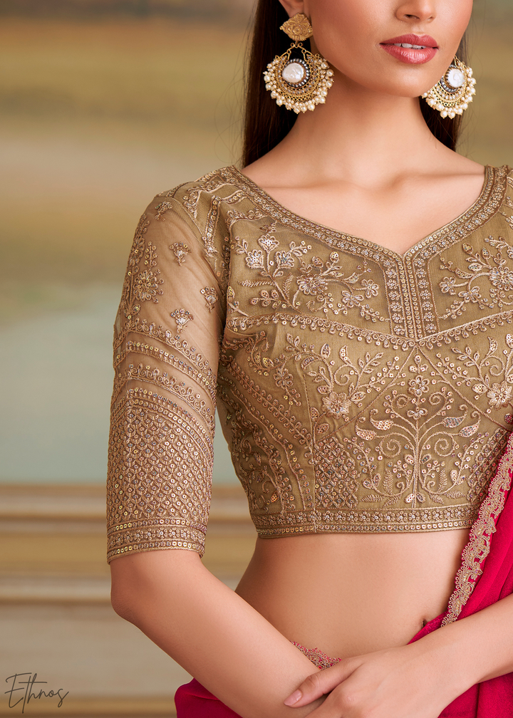 Ruby Crimson Shimmer Georgette Saree