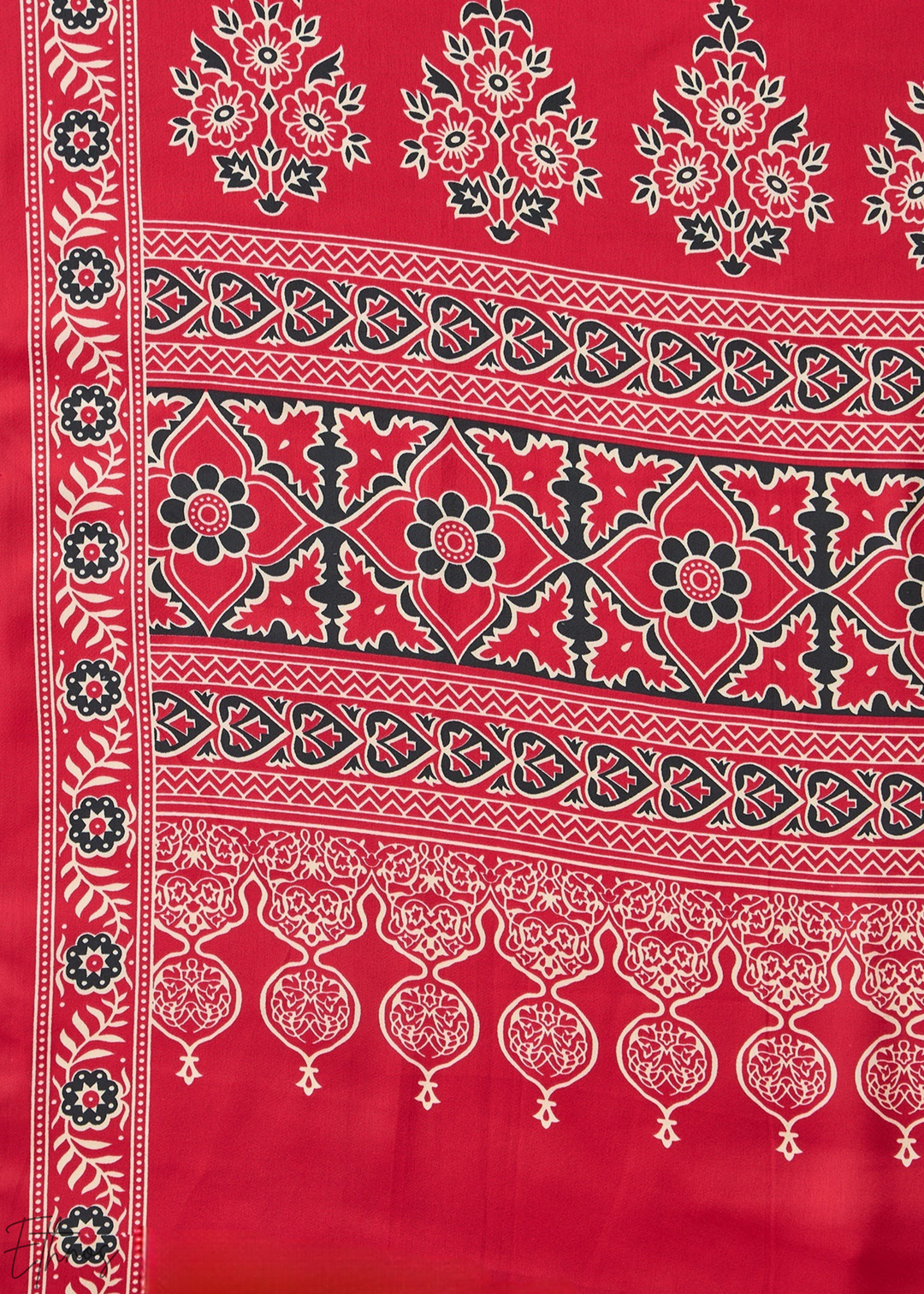 Ruby Red Ajrakh Print Modal Silk Saree