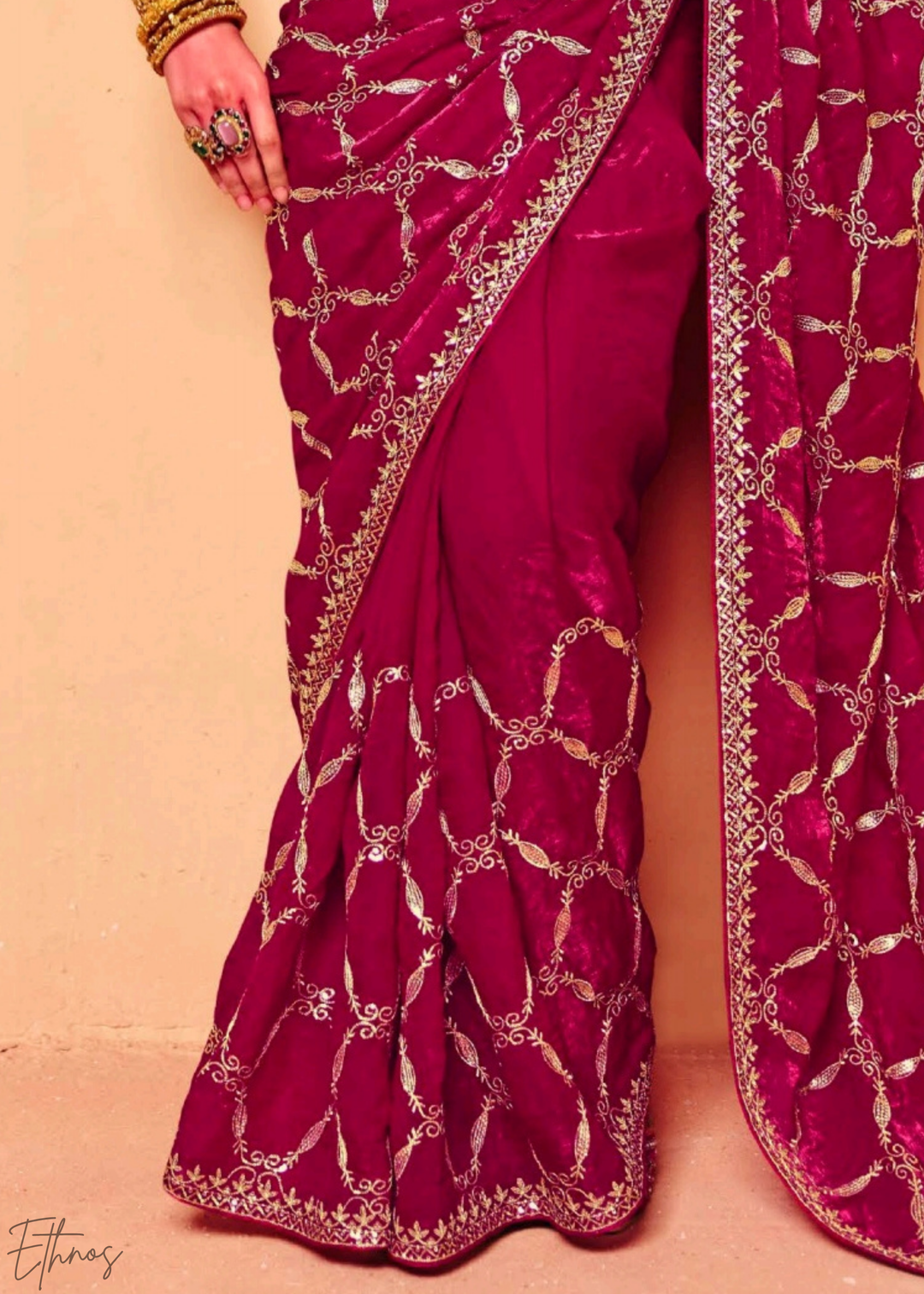 Ruby Rose-Vine Tissue Silk Saree