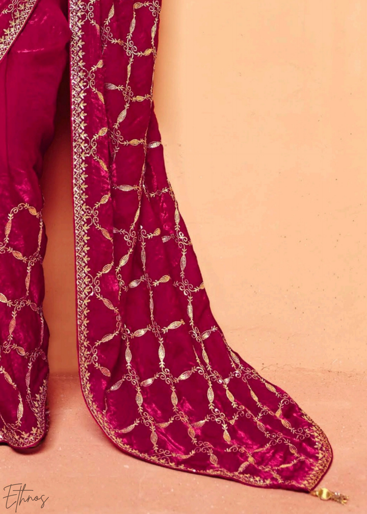 Ruby Rose-Vine Tissue Silk Saree