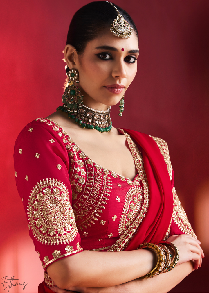 Ruby Maroon Paisley Trim Border Soft Silk Saree
