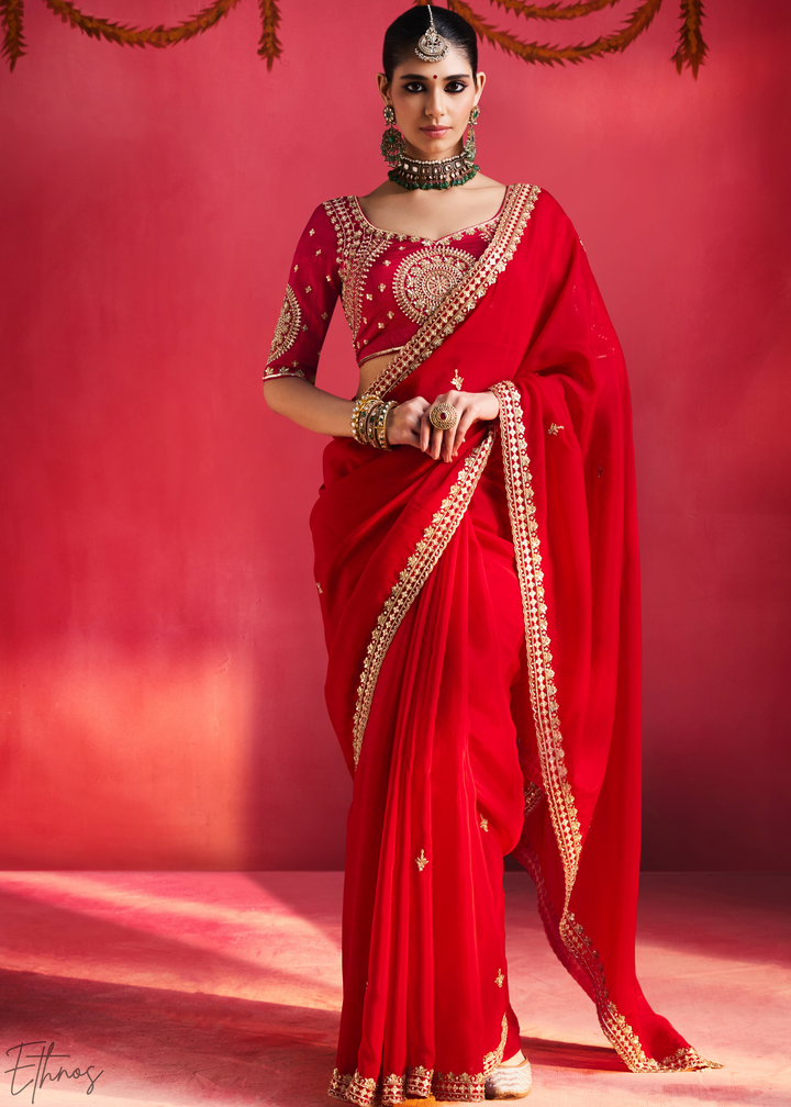 Ruby Maroon Paisley Trim Border Soft Silk Saree