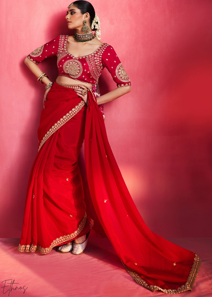 Ruby Maroon Paisley Trim Border Soft Silk Saree
