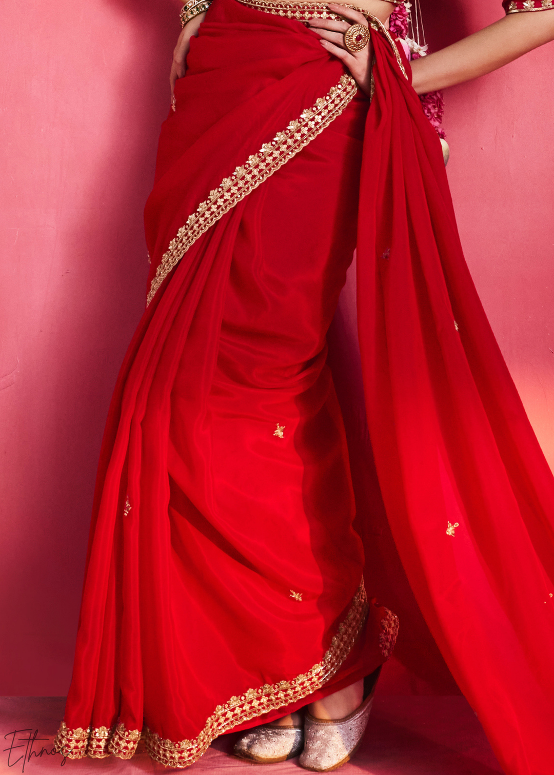 Ruby Maroon Paisley Trim Border Soft Silk Saree