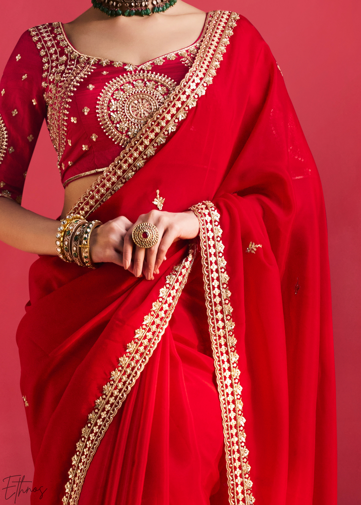 Ruby Maroon Paisley Trim Border Soft Silk Saree