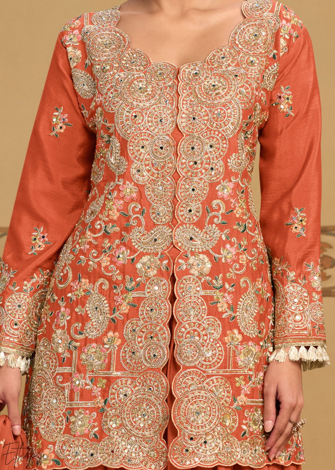 Rust Foliage Filigree Chinon Sharara Suit