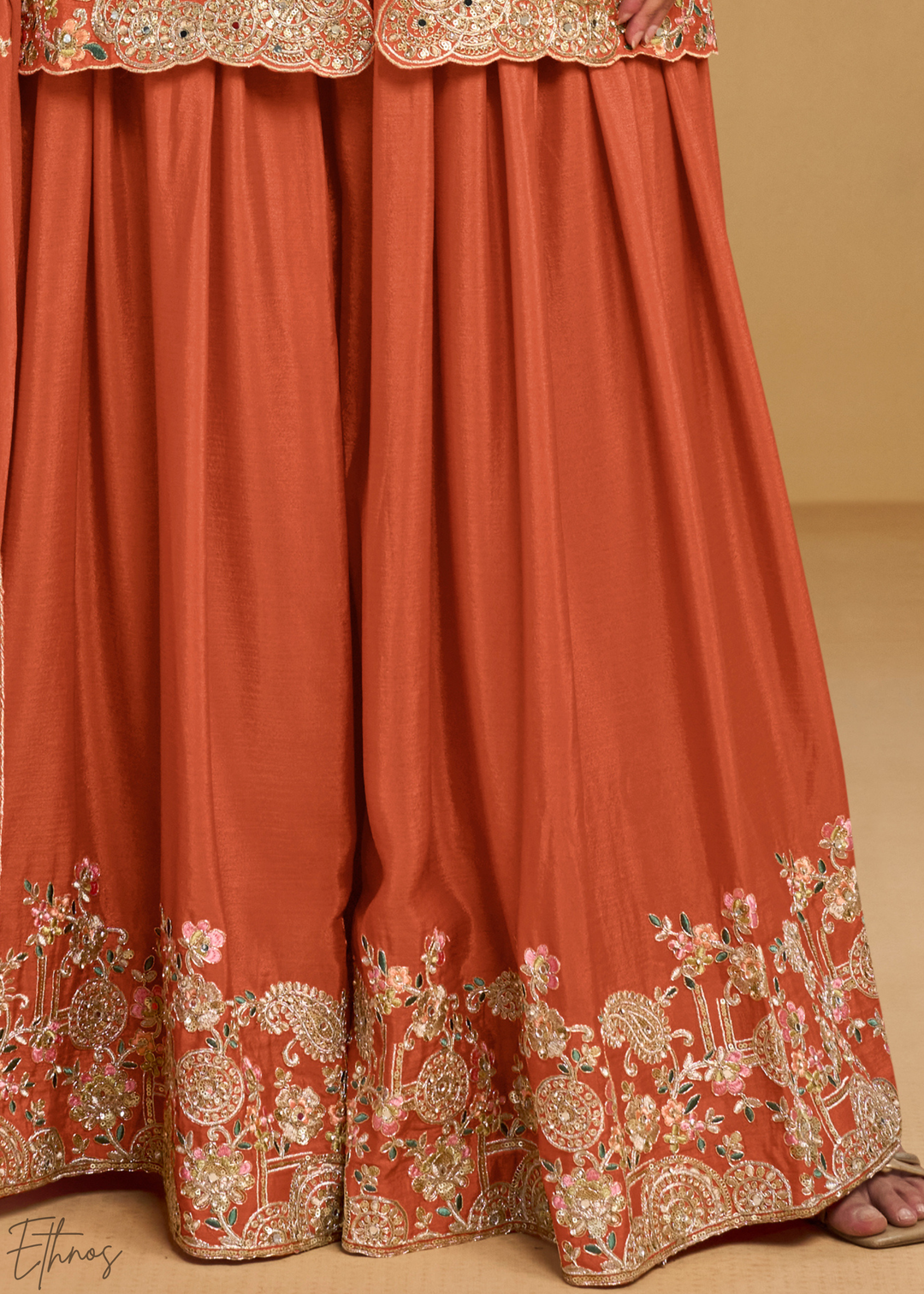 Rust Foliage Filigree Chinon Sharara Suit