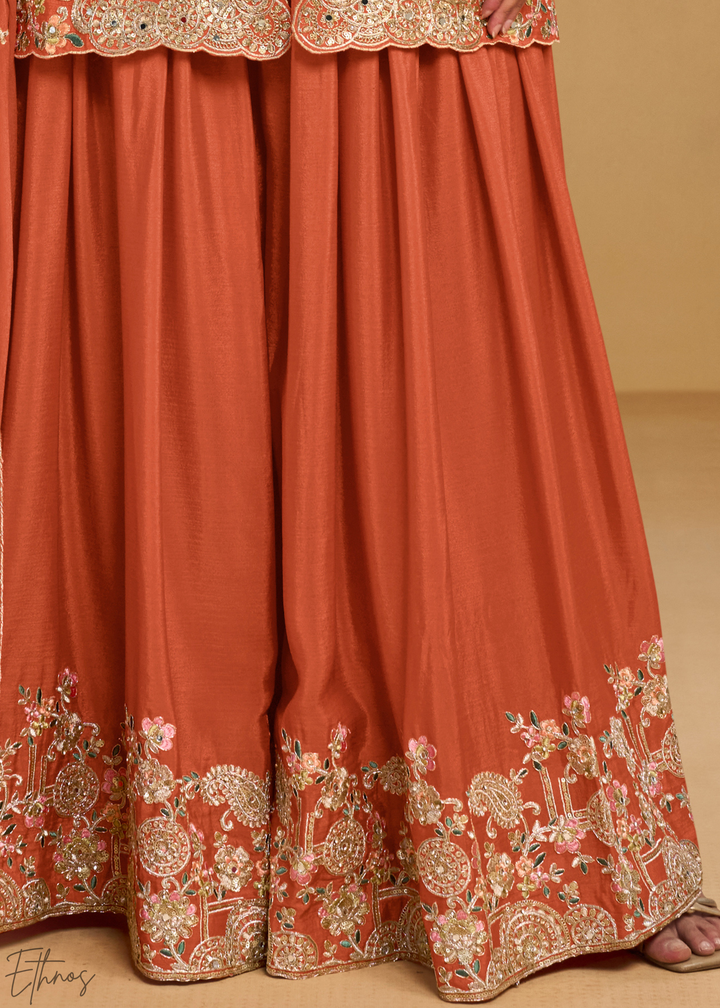 Rust Foliage Filigree Chinon Sharara Suit