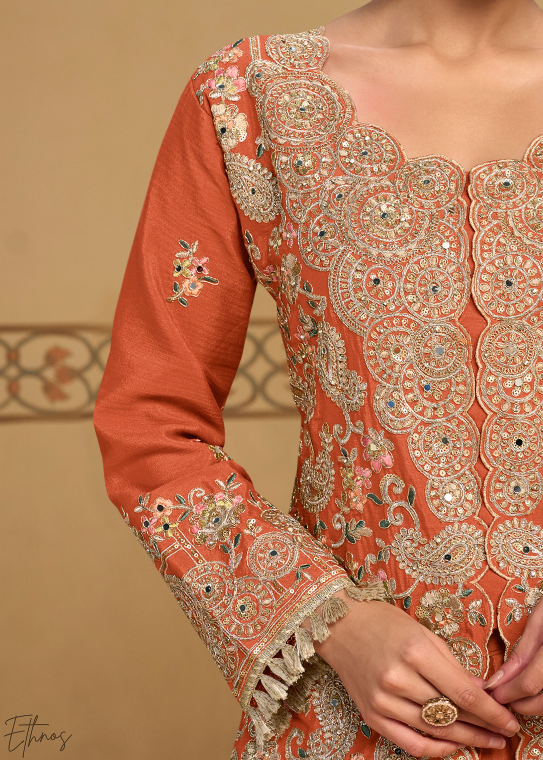 Rust Foliage Filigree Chinon Sharara Suit