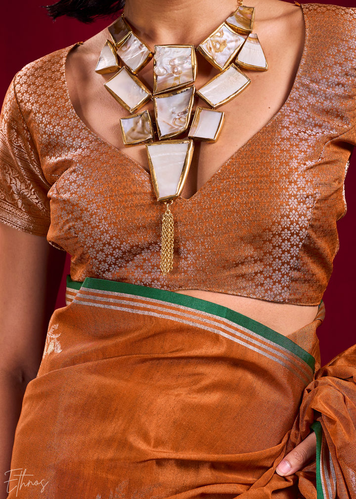 Rust Lotus Zari Satin Linen Silk Saree