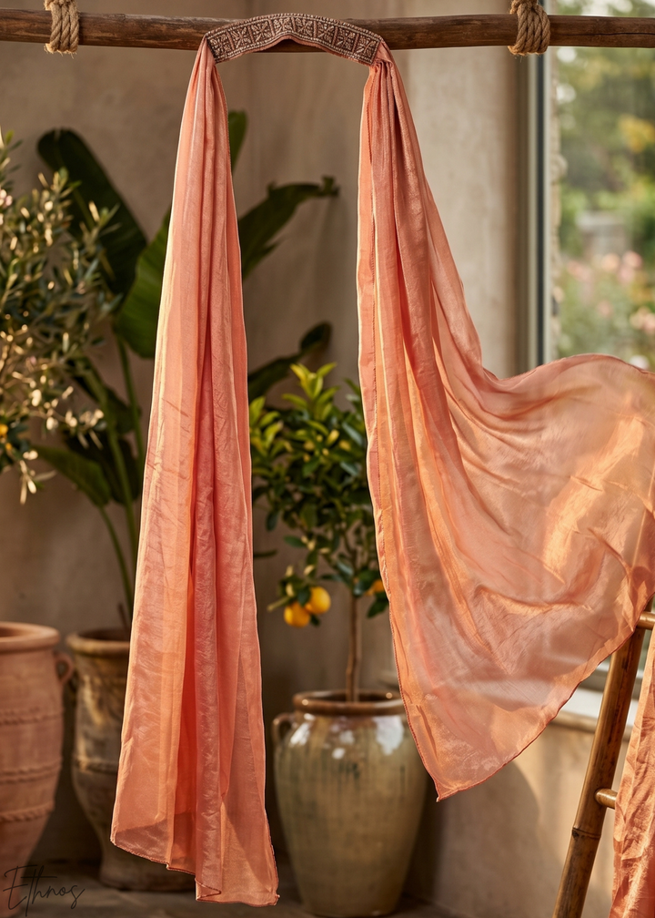 Rust Orange Embroidered Silk Palazzo Suit