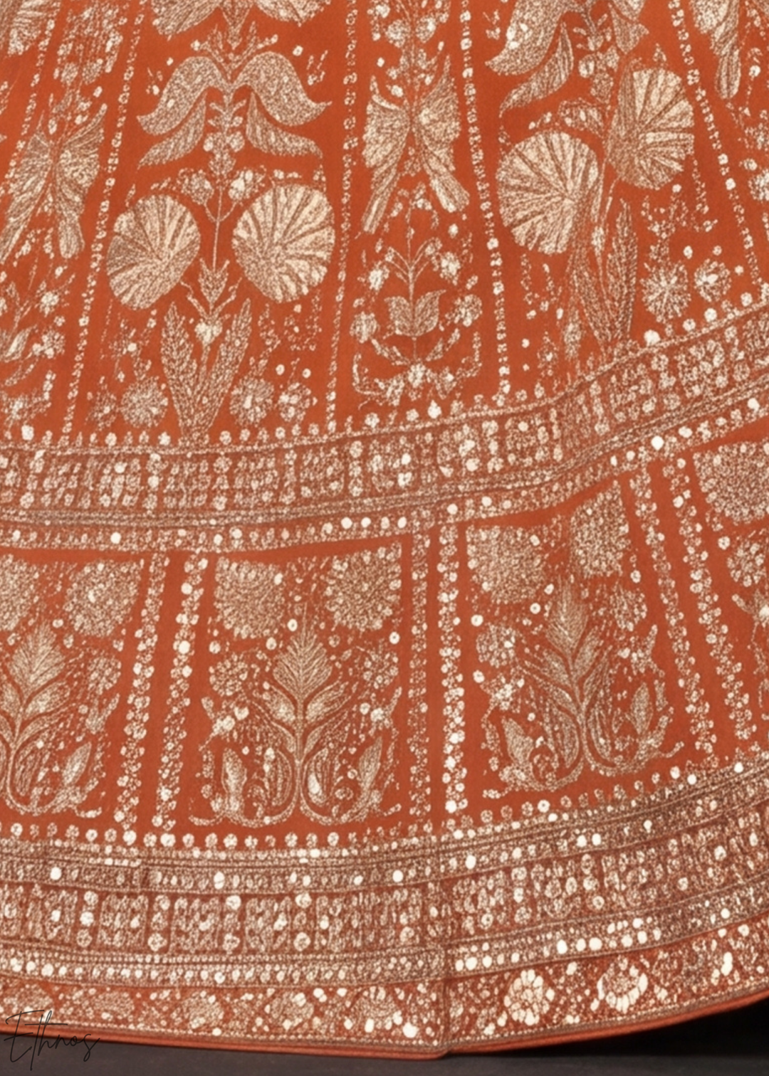 Rust Orange Floral-Embroidered Georgette Anarkali Gown Set