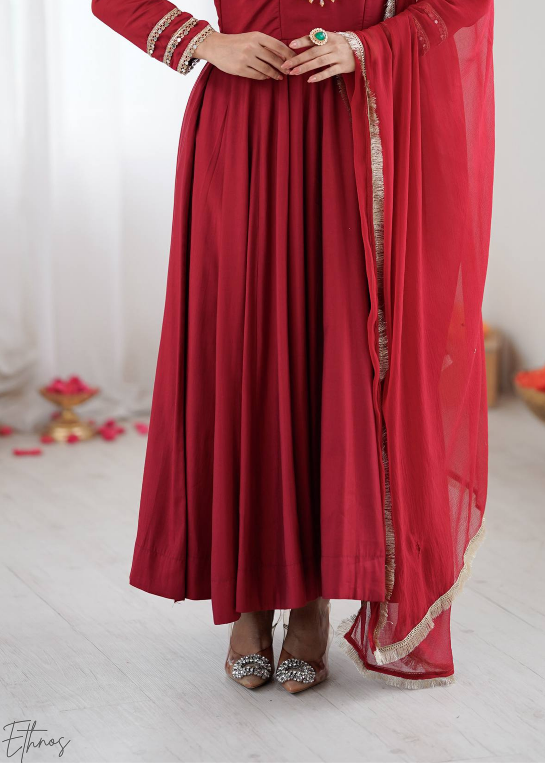 Rust Red Silk Kalidaar Palazzo Suit