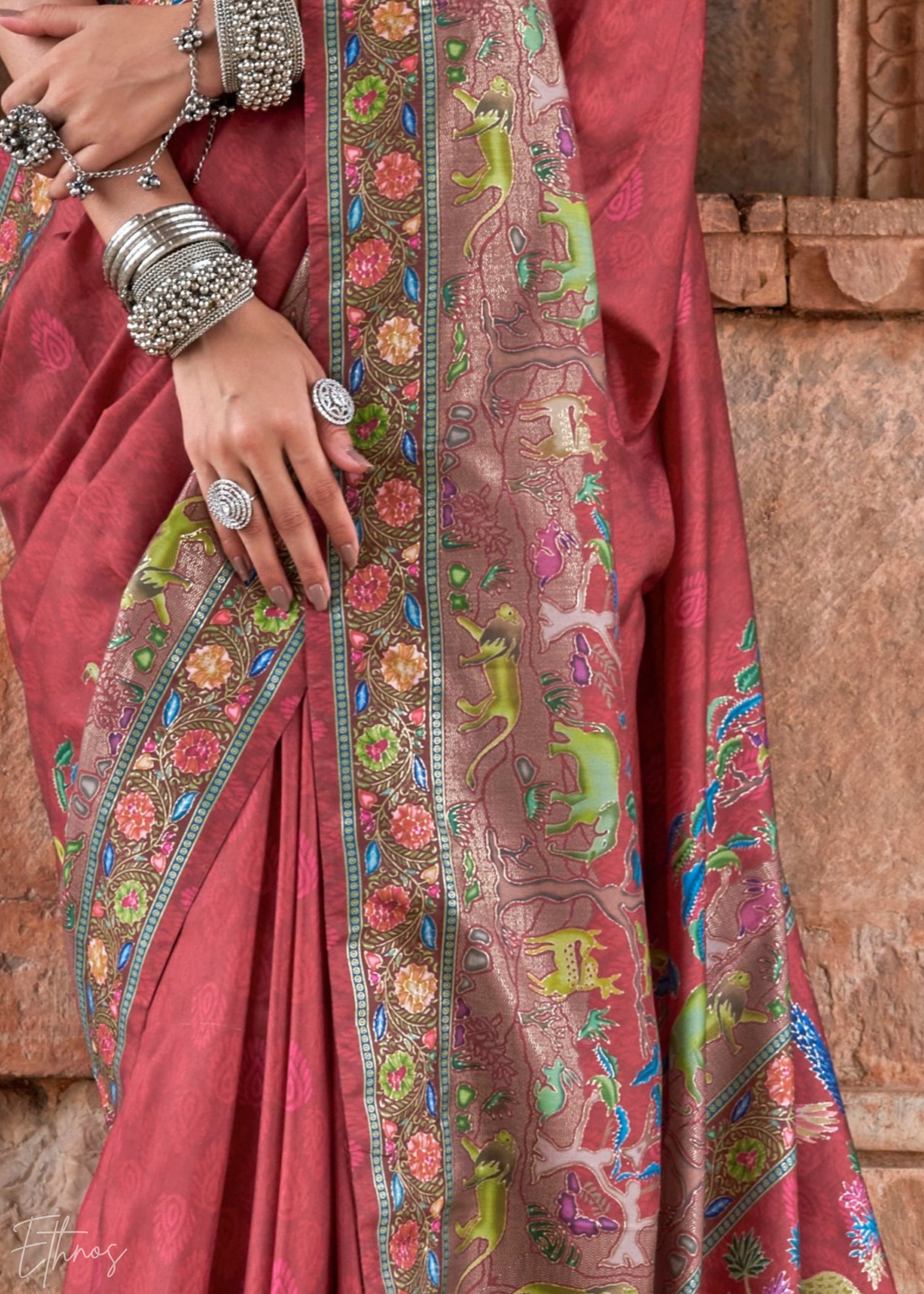 Rust Serene Forest Silk Saree