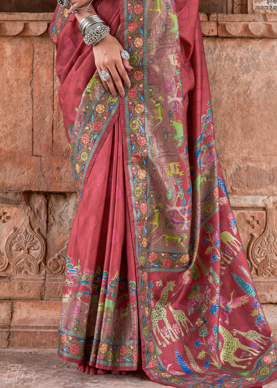 Rust Serene Forest Silk Saree