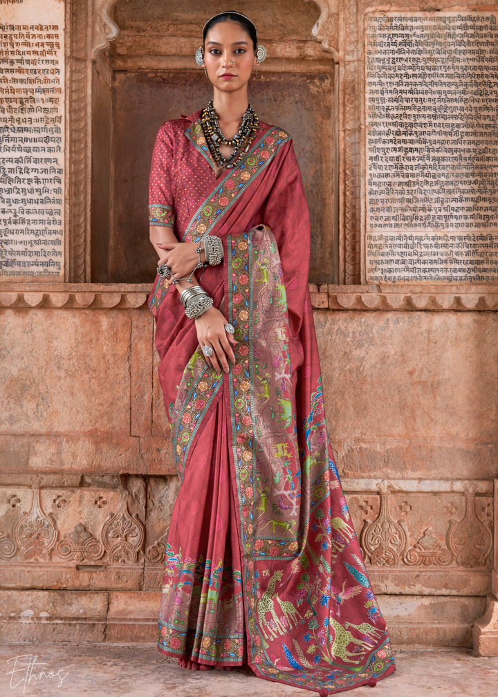 Rust Serene Forest Silk Saree